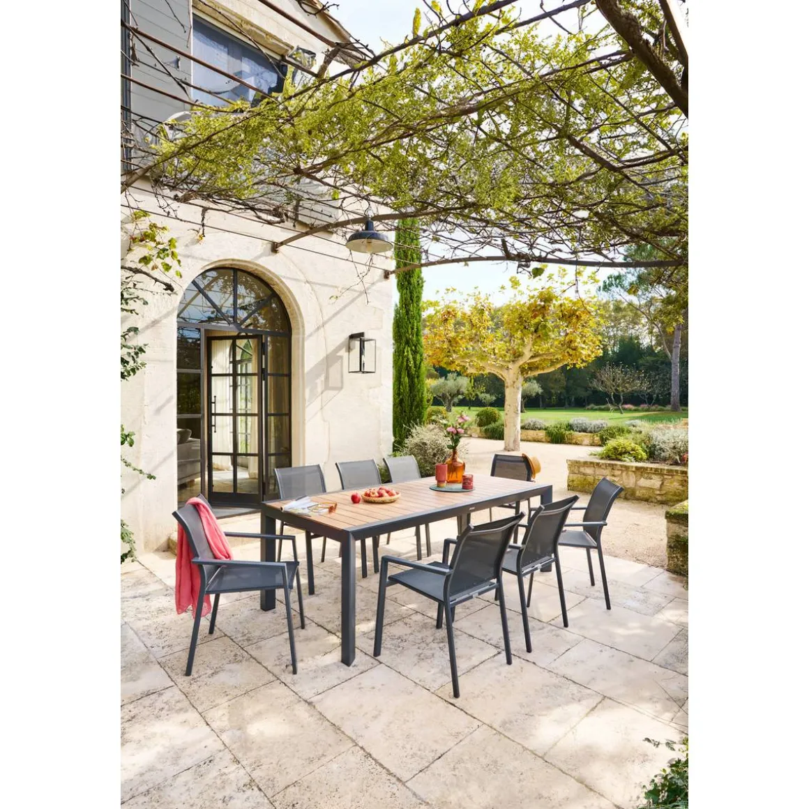Table de jardin ÉVASION Effet bois Honey & Graphite