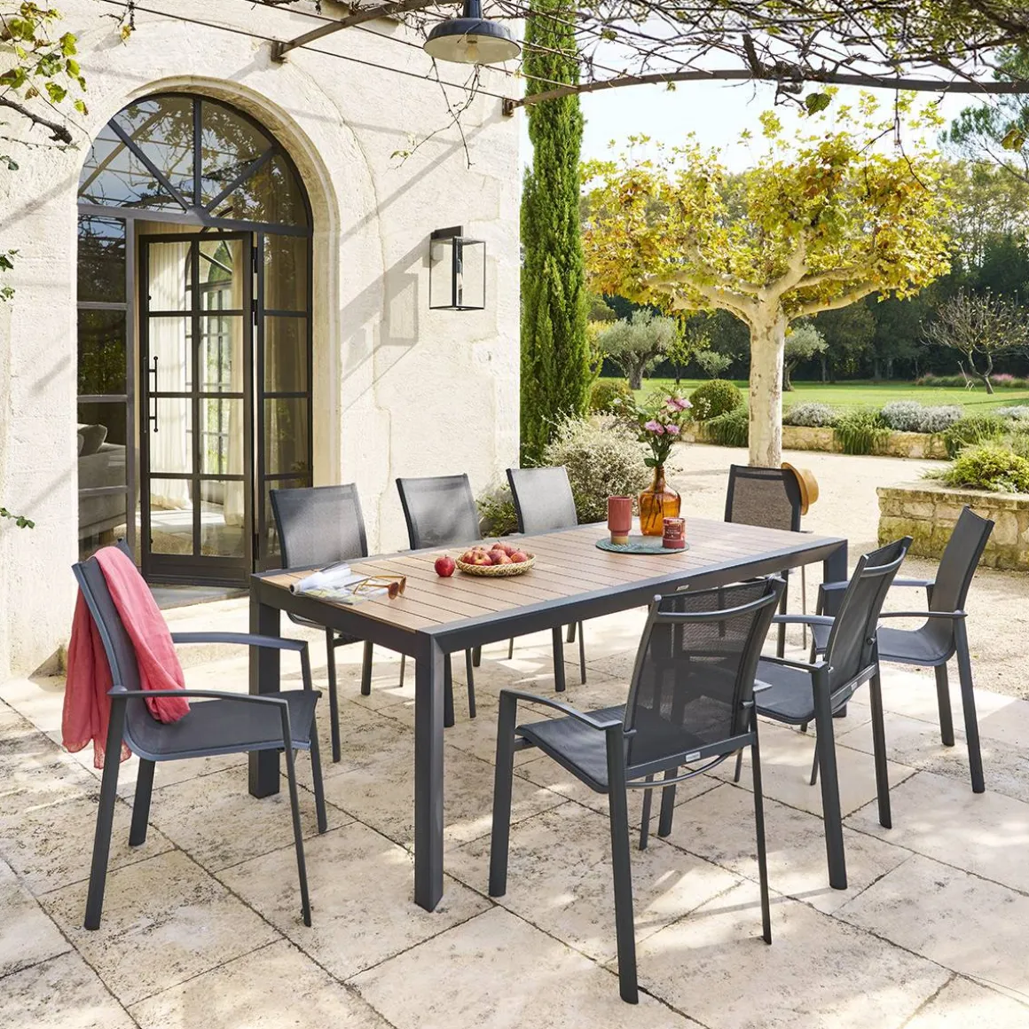 Table de jardin ÉVASION Effet bois Honey & Graphite