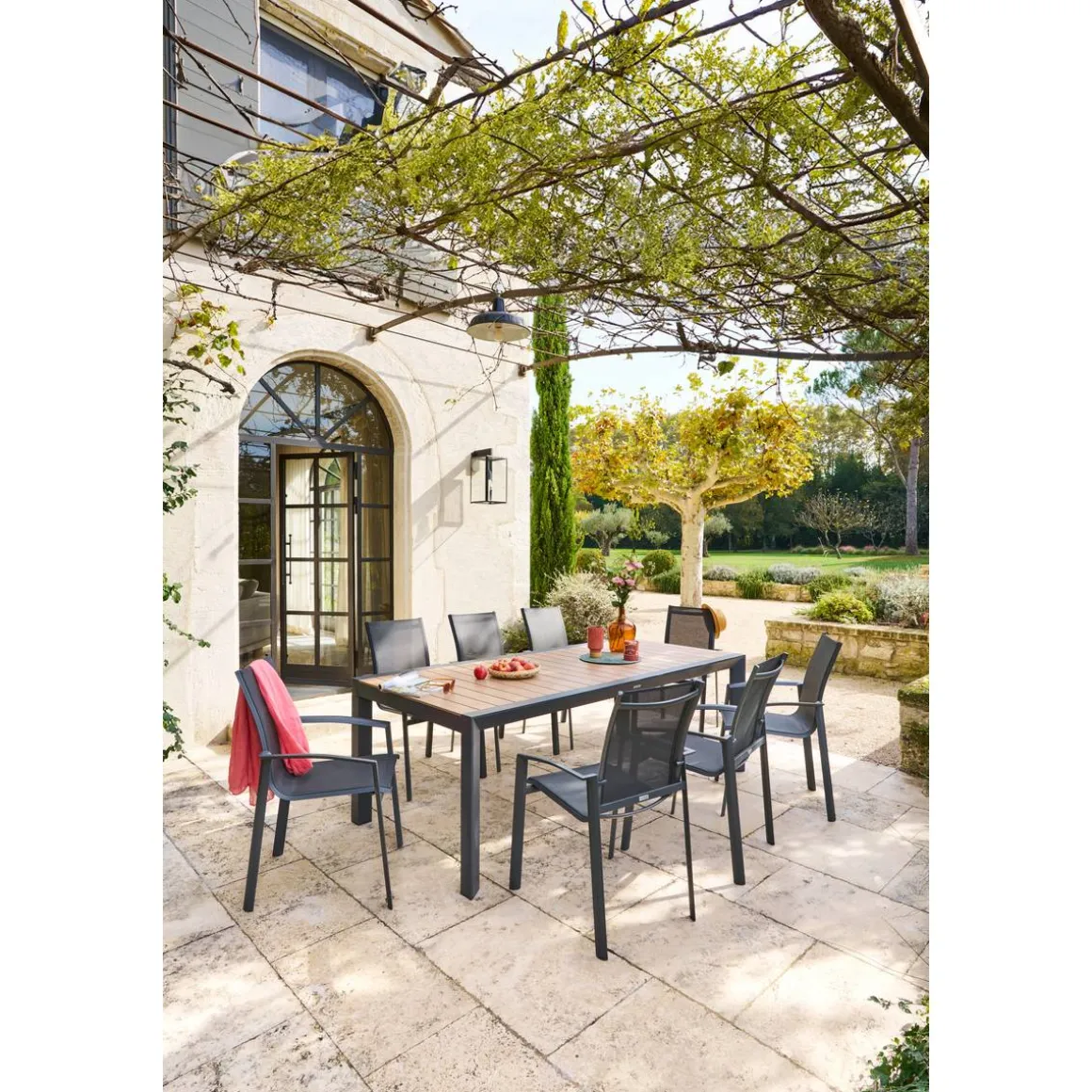 Table de jardin ÉVASION Effet bois Honey & Graphite