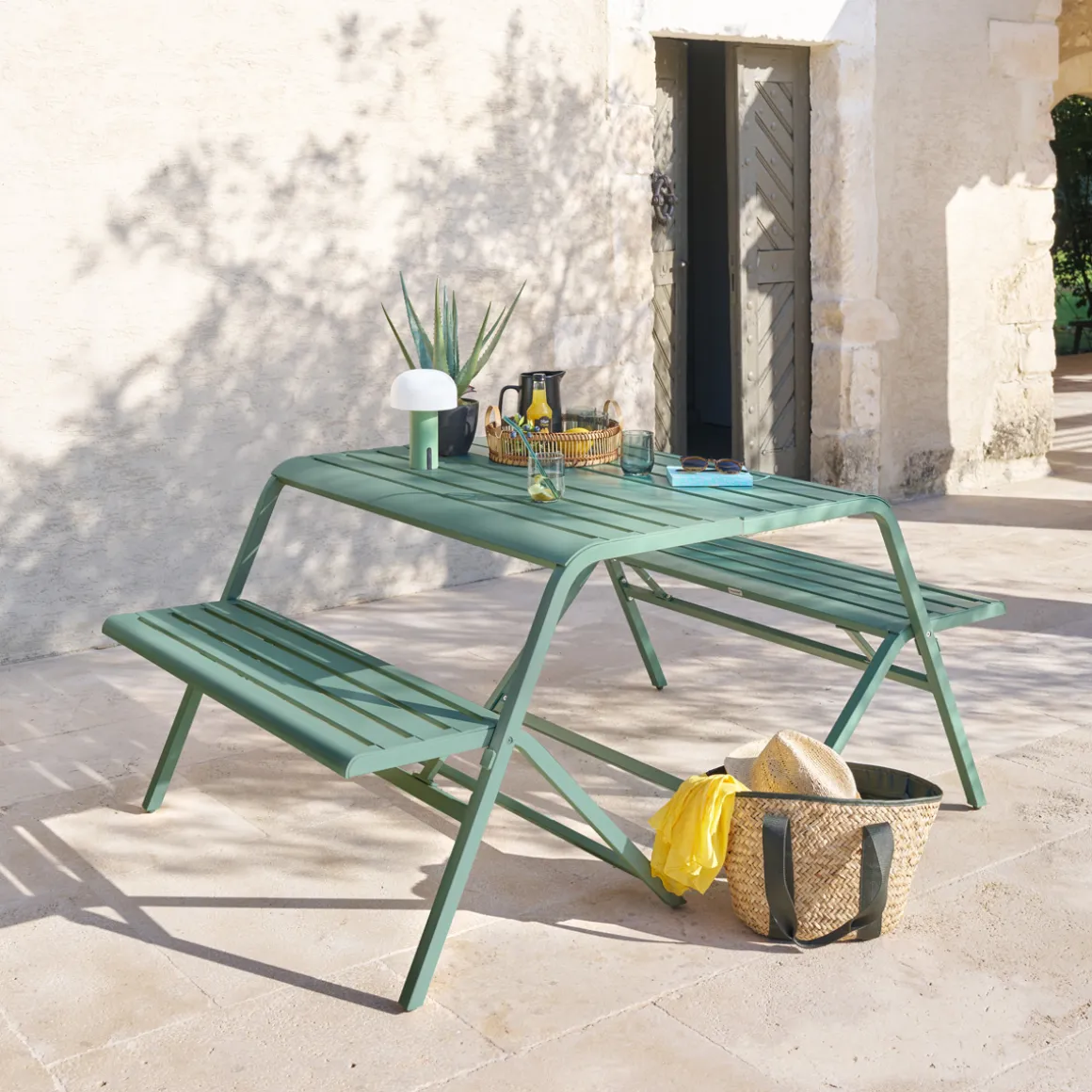 Table de pique-nique pliante pour balcon DRILIA Vert olive