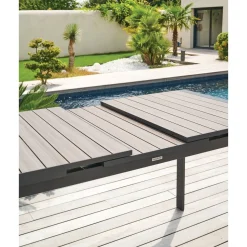 Table haute de jardin extensible ÉVASION Seigle effet bois & Graphite