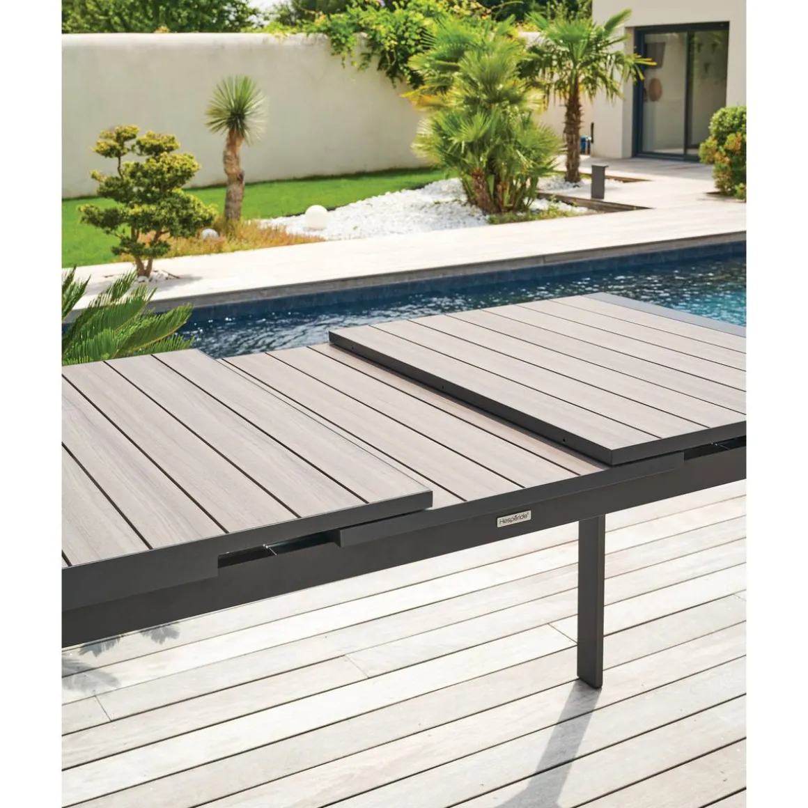 Table haute de jardin extensible ÉVASION Seigle effet bois & Graphite